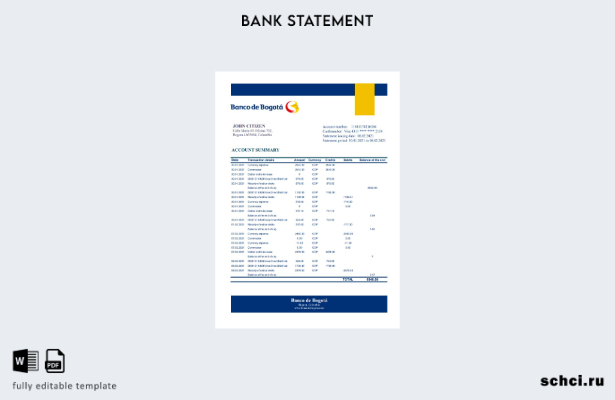 цифровая загрузка шаблона Excel банковской выписки Banco de Bogotá в Колумбии